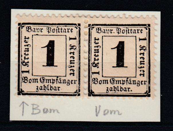 BAVARIA-VERY SCARCE 1870 MINT PAIR !! WITH LISTED ERROR " OPEN B "  H.R.