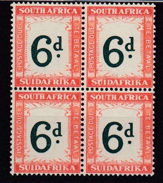 UNION-6d POSTAGE DUE BLOCK FRESH MINT-H.R. ON TOP  R1800.00+
