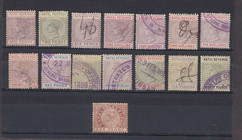 NATAL-VERY SCARCE REVENUES TO TWENTY  POUNDS + 1d TELEGRAPH FINE MINT NO GUM