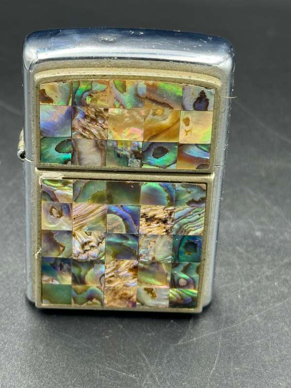 Zippo Lighter 2005 Sea Weave Abalone Shell Brown Green