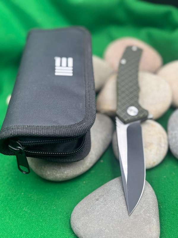 We Knife 711B Green/Black G10 Handle Black Stonewash/Satin Blade Knife