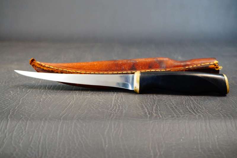 Vintage 1967 Normark Fiskars Finland Fillet Knife with Leather Sheath **Great Condition**
