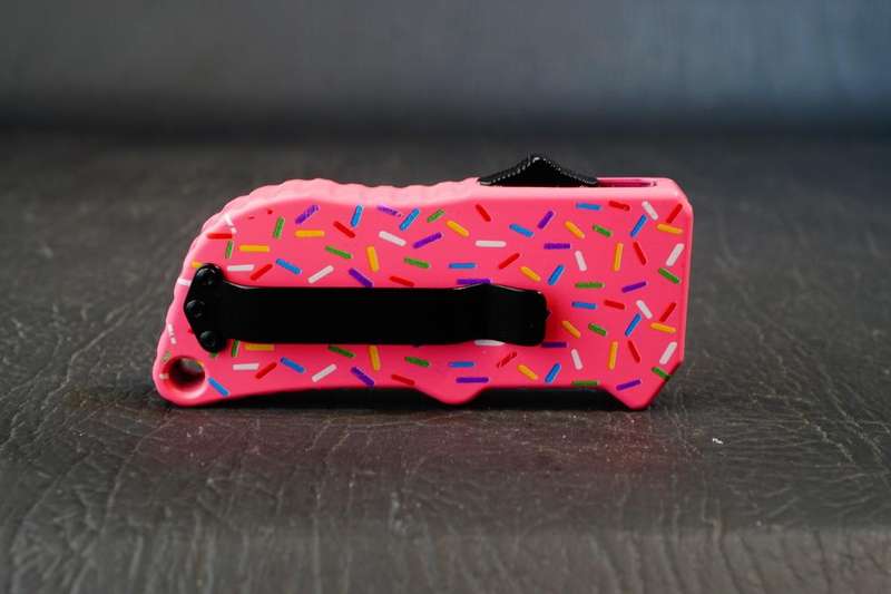 Pink Sprinkle D/A Box Cutter OTF Knife Automatic Out the Front Double Action Blade**Good Condition**