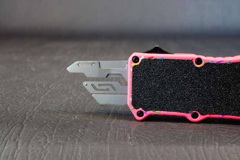 Pink Sprinkle D/A Box Cutter OTF Knife Automatic Out the Front Double Action Blade**Good Condition**
