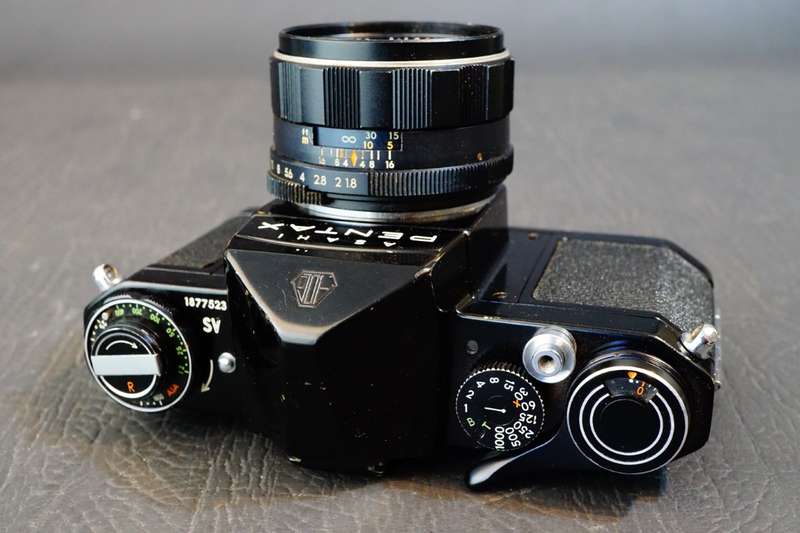 **Rare Black** Asahi Pentax SV 35mm SLR Film Camera with Asahi Super Takumar 55mm F1.8 Lens  **Exc**