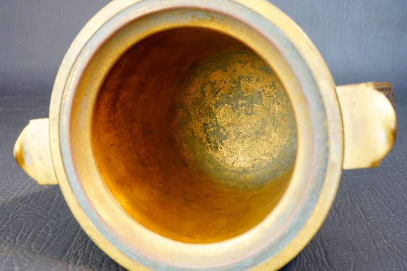 F. Barbedienne Enamel Bronze Reticulated French Champleve Signed Vase **Great Condition**