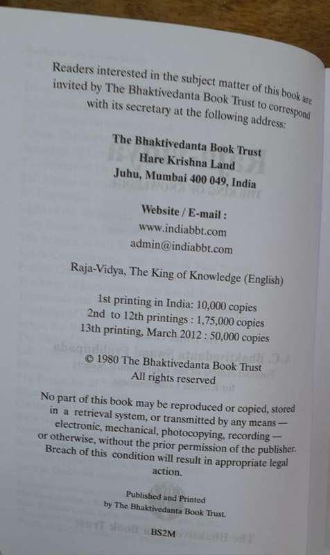 Raja-Vidya - AC Bhaktivedanta Swami Prabhupada (Paperback book with no dj)