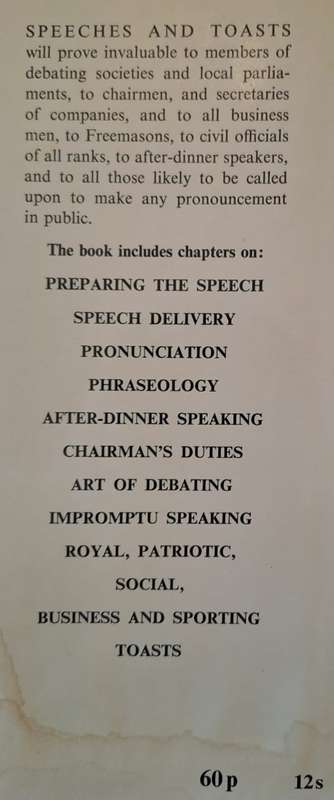Speeches And Toasts, How To Make And Propose Them  Leslie F. Stemp (Hardcopy with DJ)