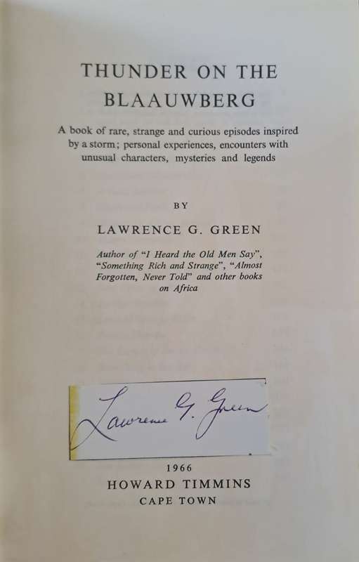 Thunder on the Blaauwberg. - Lawrence G Green (First edition) (Hardcover with DJ)