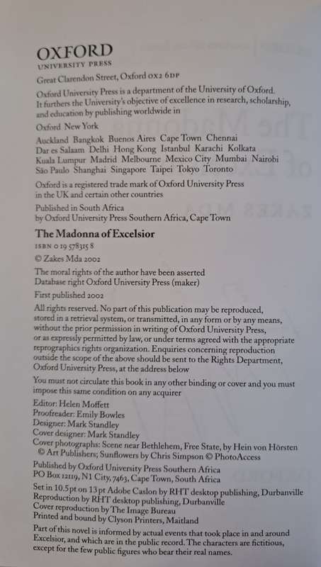 The Madonna of Excelsior. - Zakes Mda (Softcover) (Signed by Author)