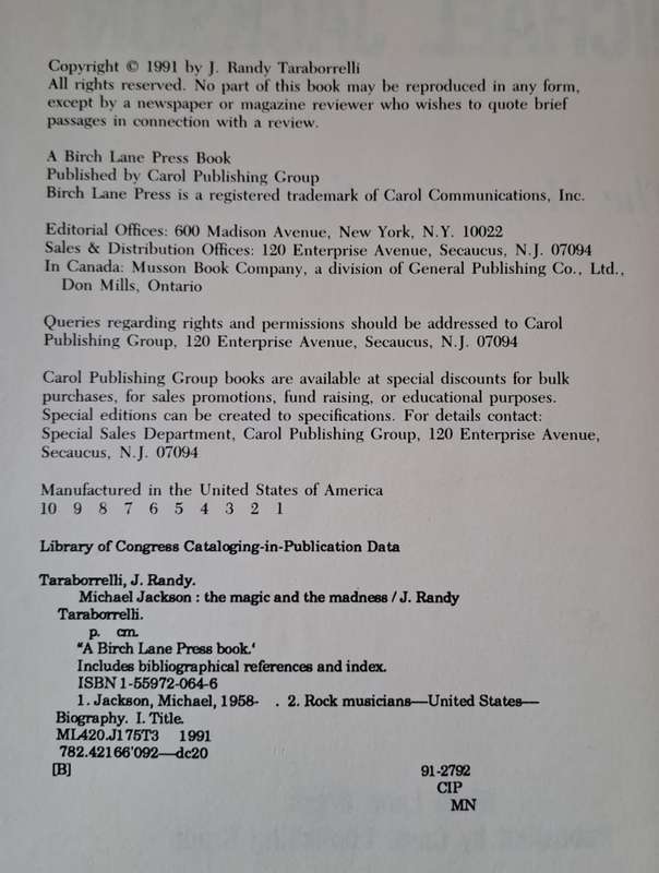 Michael Jackson "The Magic And The Madness - J Randy Taraborrelli (Hardcopy with DJ)