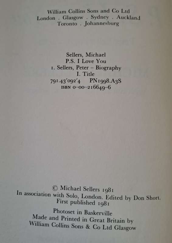 PS I Love You Peter Sellers 1925 - 1980  - Michael Sellers (Hardcover with DJ)