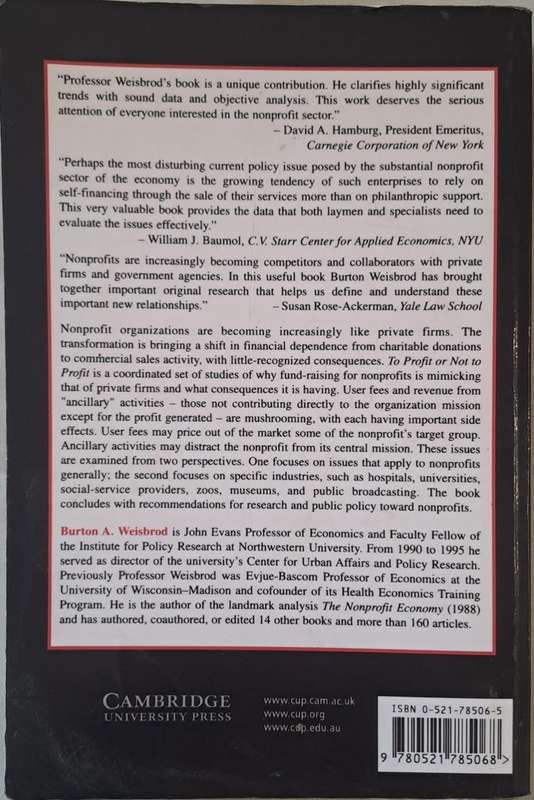 To Profit Or Not to Profit - Burton Weisbrod (Paperback)