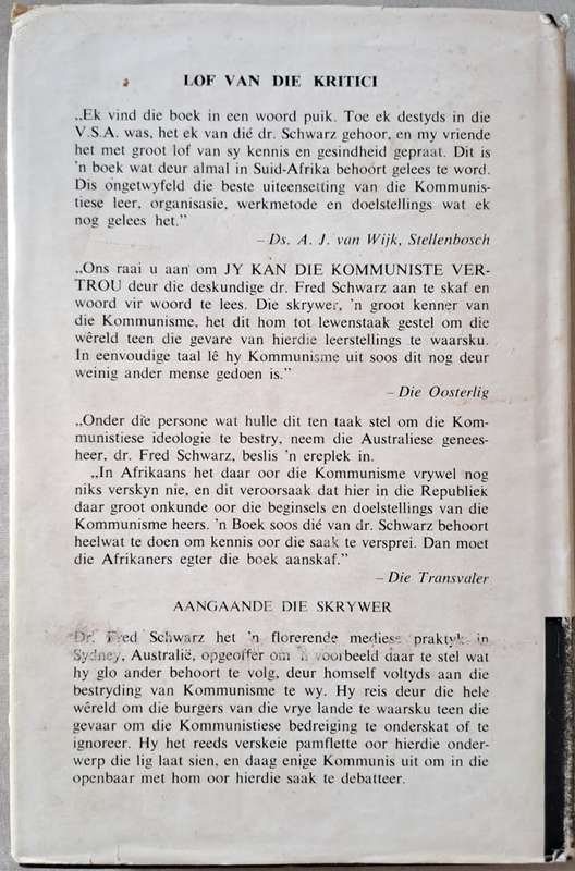 Jy kan die Kommuniste vertrou - DR. Fred Schwarz (hard cover with DJ)