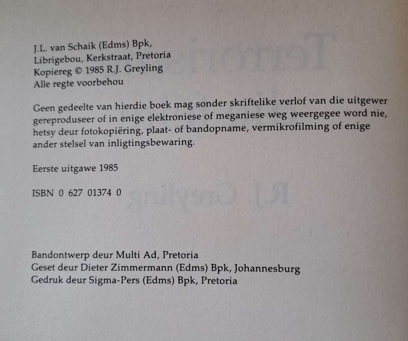 Terrorisme die Feite - R. J. Greyling (Hard cover with no dj)