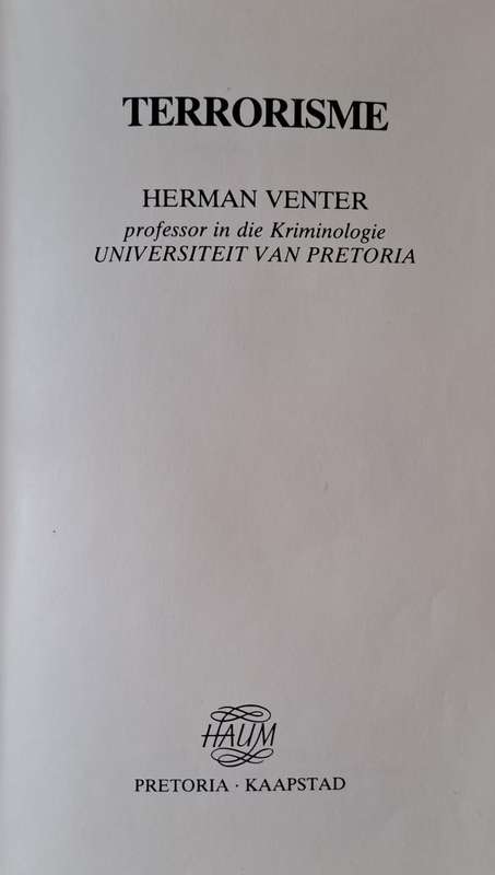 Terro Risme -Herman Venter (Hard cover with no dj)