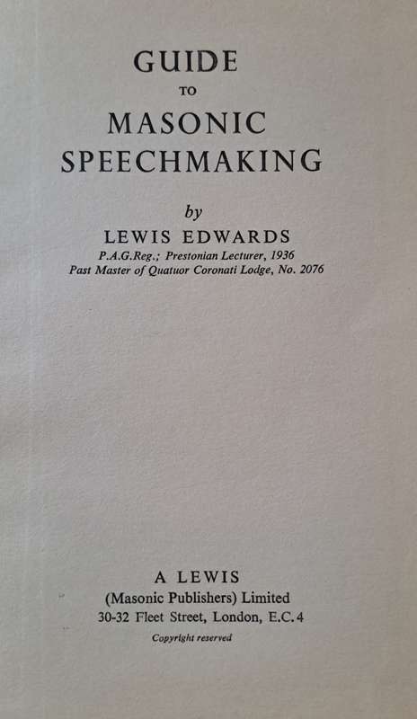 Guide to Masonic Speechmaking - Lewis Edwards (hardcover  with no dj)