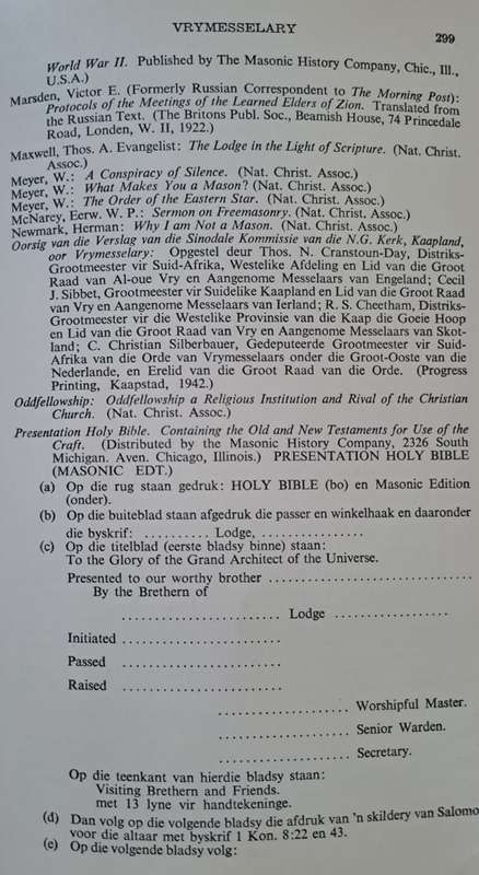 Vrymesselary sy geheime en gevare - F. N. Niekerk (Hard cover with no DJ)