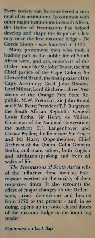 The Freemasons of South Africa - Dr A.A Cooper (Hard cover with DJ)