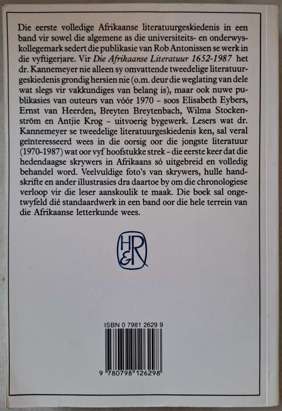 Die Afrikaanse Literatuur 1652-1987 - JC Kannemeyer (paperback)