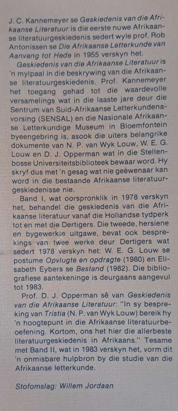 Geskiedenis van die Afrikaanse Literatuur :band1 - J. C. Kannemeyer (hard cove with dj)