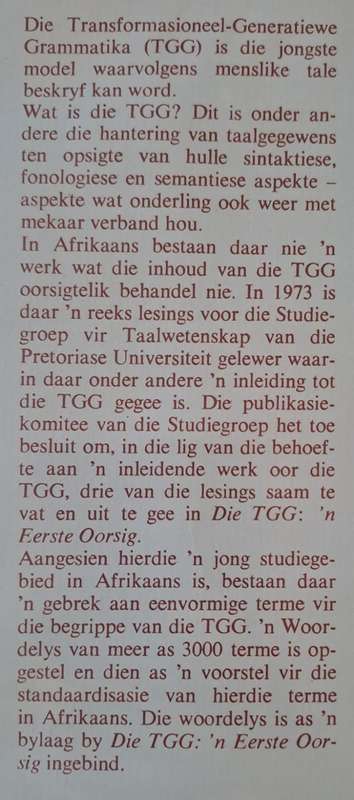 TGG: N Eerste Oorsig Taalseminaar 1973 - M.C.J. van Rensburg (hard cover with dj)