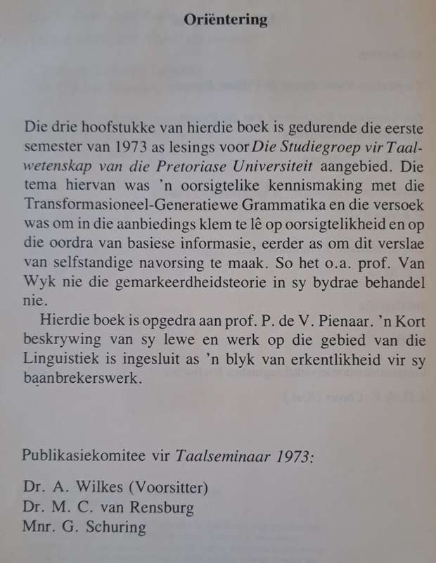 TGG: N Eerste Oorsig Taalseminaar 1973 - M.C.J. van Rensburg (hard cover with dj)
