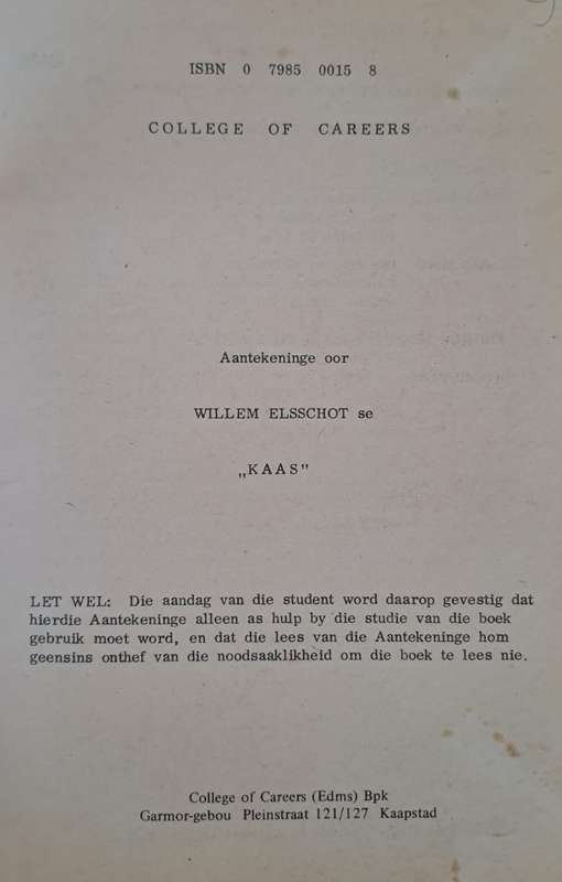 Aantekeninge oor Elsschot se Kaas - Study-Aids ( paperback)