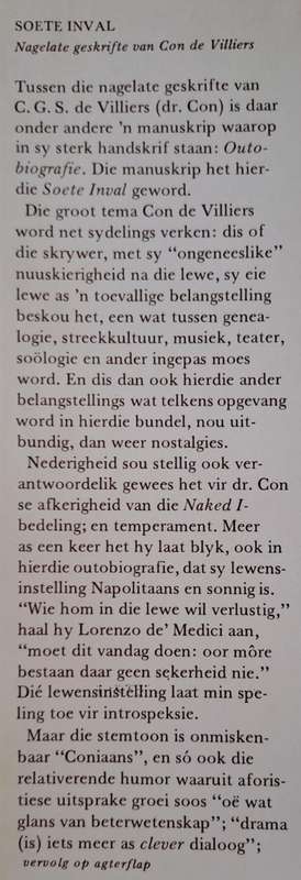 Soete Inval - Con de Villiers (hard cover with dj)