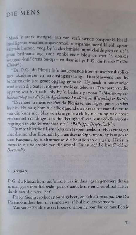 Skrywers in Woorde en Beeld P.G. du Plessis (hard cover with dj)