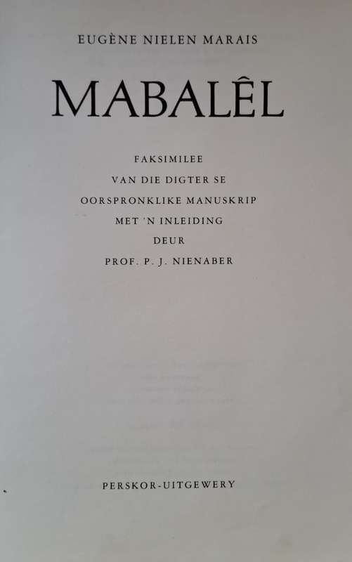 Mabalel - Prof. P. J. Nienaber (hard cover with dj)