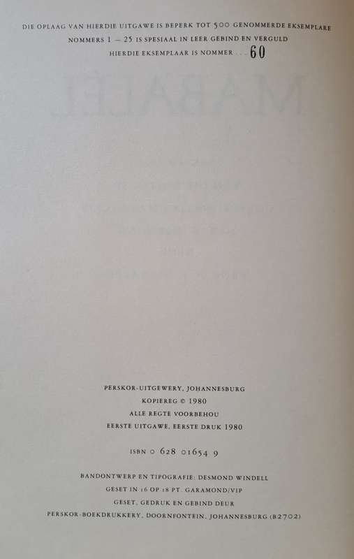 Mabalel - Prof. P. J. Nienaber (hard cover with dj)