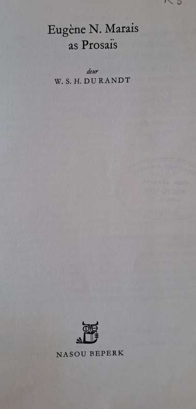 Eugene N. Marais as Prosais - W. S. H. Du Randt (paperback)