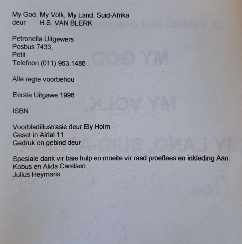 My God My Volk My land, Suid-Afrika - H.S. van Blerk (paperback)