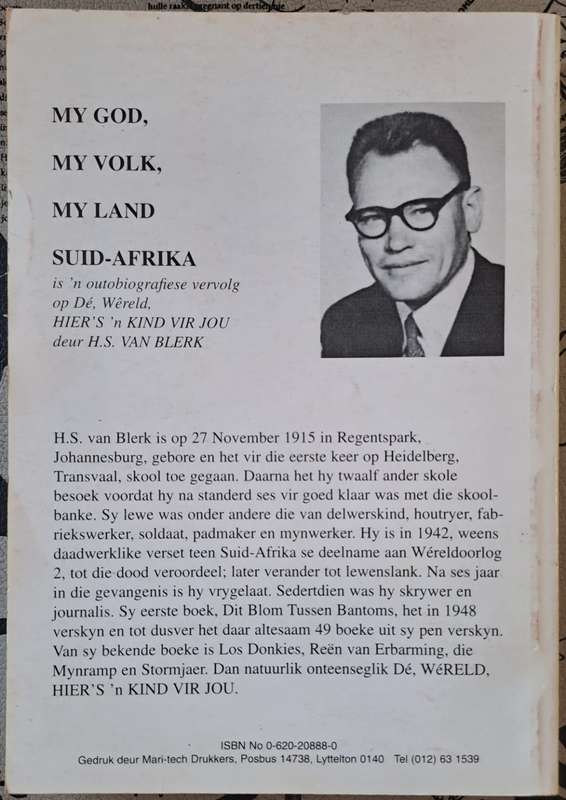 My God My Volk My land, Suid-Afrika - H.S. van Blerk (paperback)
