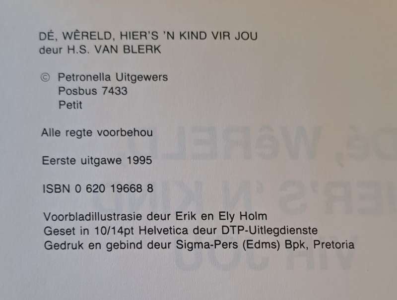 De, WeRELD, HIER'S n KIND VIR JOU - H.S. Van Blerk (paperback)