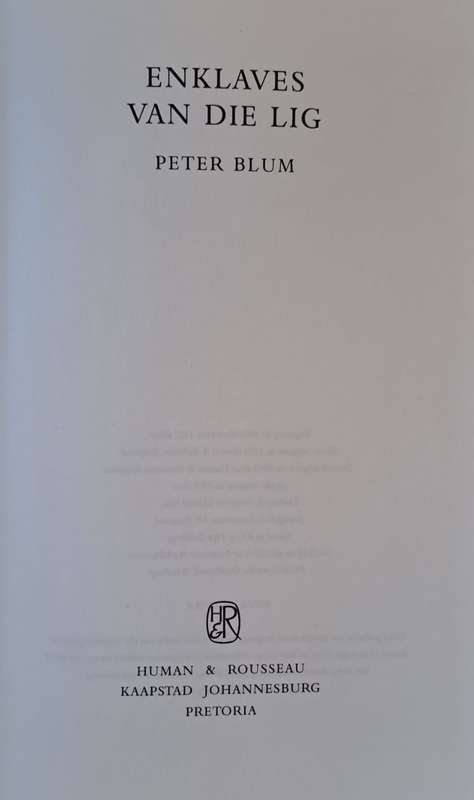 Enklaves van die Lig - Peter Blum (hard cover with no Dj)