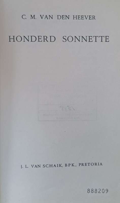 Honderd Sonnette - C. M. Van Den Heever (hard cover with o dj)