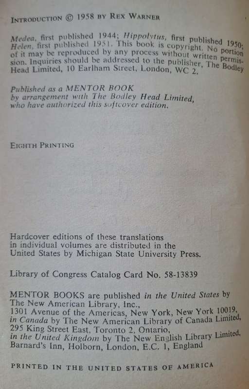 Three Great Plays of Euripides - Medea Hippolytus Helen (paperback)