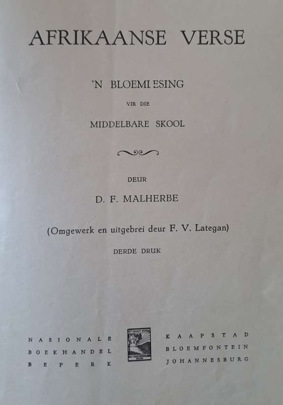 Afrikaans Verse - D. F. Malherbe (hard cover with no dj)