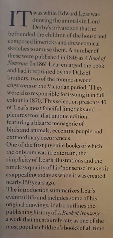 Book of Nonsense - Edward Lear's (hard cover with dj)