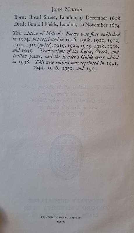 The Poetical Works of John Milton (hard cover with no dj)