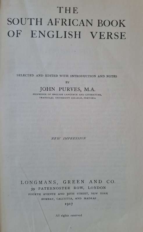 The South African book of English verse - John Purves (hard cover with no dj)
