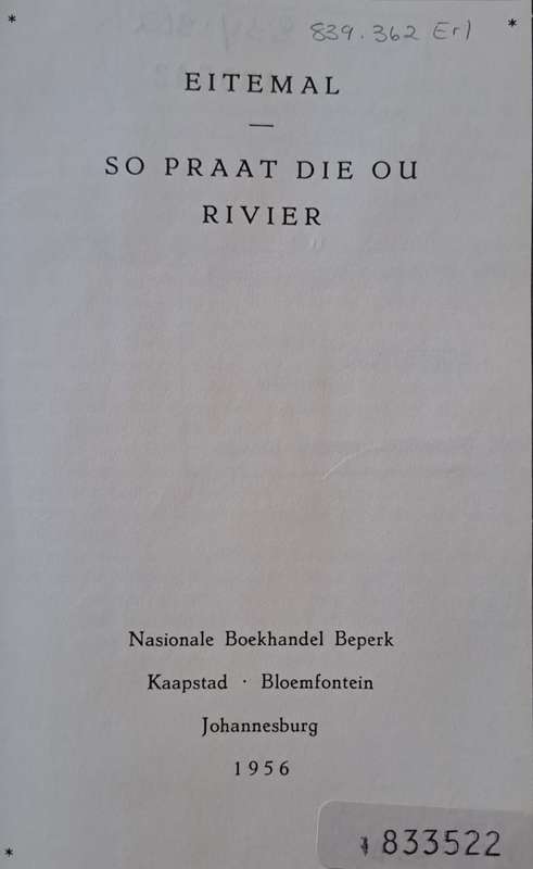 Eiteman so praat die ou Rivier (hard cover with no dj)