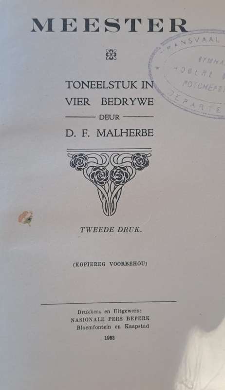 Meester - D. F. Malherbe (hard cover with no dj)