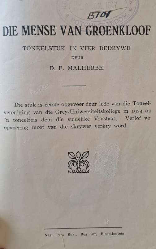 Die mense van groenkloof - D. F. Malherbe (hard cover with no dj)