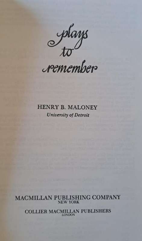 Plays to remember - Henry B. Maloney (paperback)