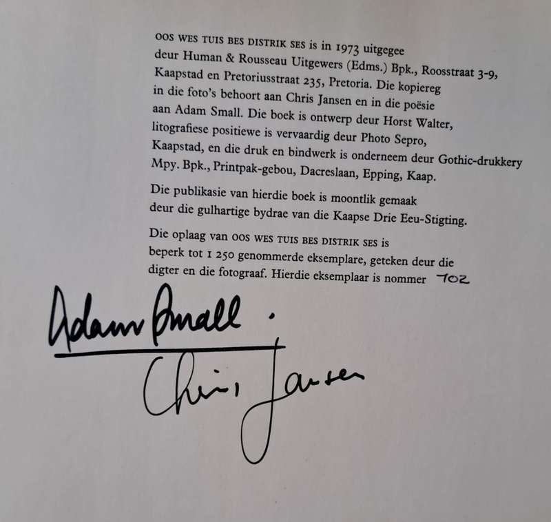 Oos wes tuis bes distrik ses - Chris Jansen & Adam Small (hard cover with dj)