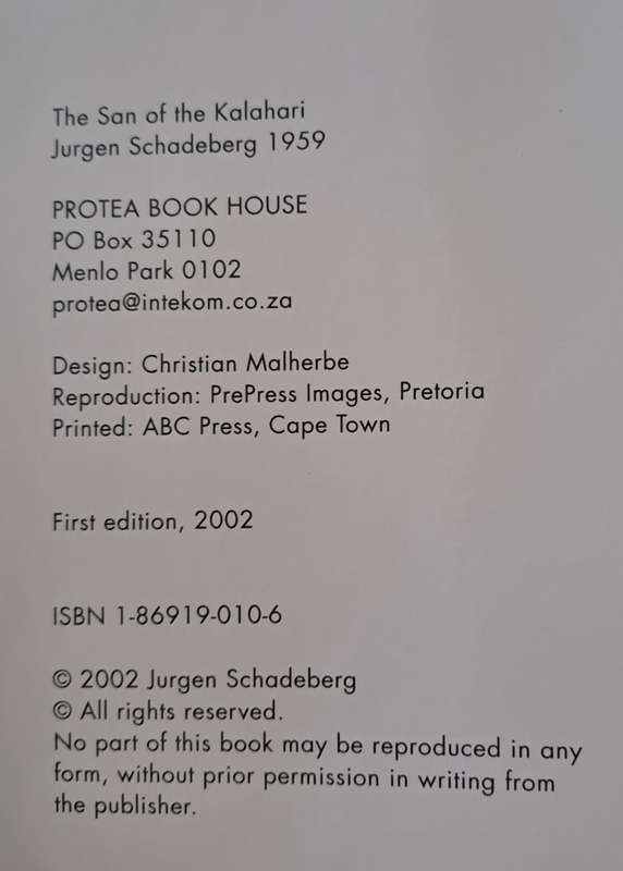 The San of the Kalahri - Jurgen Schadeberg (hard cover with no dj)