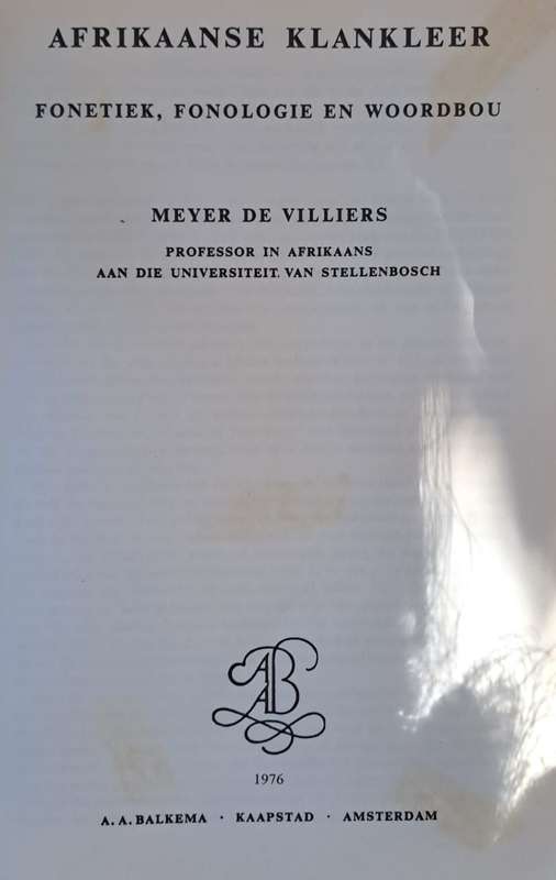 Afrikaanse Klankleer - M. de Villiers (paperback)